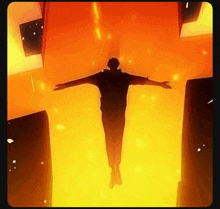 a silhouette of a man with his arms outstretched is flying through the air