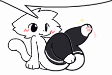 a black and white drawing of a cat with a star on its tail