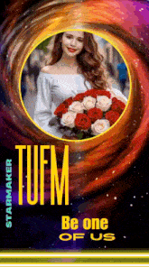 a poster that says tufm be one of us with a woman holding flowers