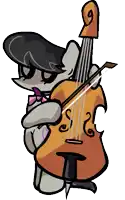 a cartoon drawing of a person playing a violin with the number 9 on the headstock