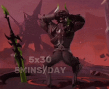 a video game character with the words 5x30 5mins / day