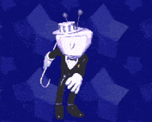 a pixel art of a man in a tuxedo holding a whip