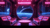 a room with a sign that says kush cookies