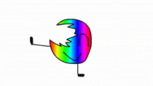 a cartoon drawing of a rainbow colored object with a hammer