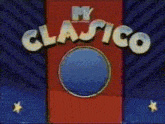 a logo for mtv clasico with a cartoon man in a circle