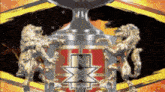 a picture of a trophy with two lions and a star on it