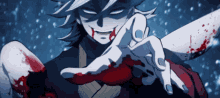 a cartoon character with blood coming out of his mouth and a bloody hand
