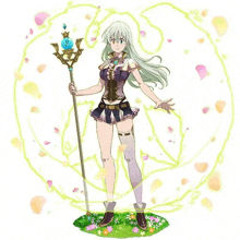 Eliz Eastnight Outfit With Magic Ball Shield Around Her Staff GIF