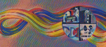 a colorful painting with a circle in the middle that says " fighting next out "