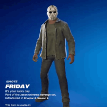 jason voorhees from friday the 13th holding a picture of a man