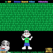 a cartoon character with a green shirt that says " zhot "