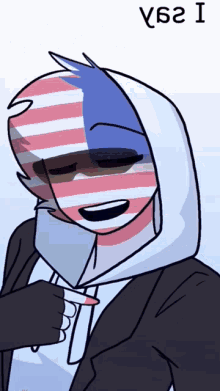 a cartoon drawing of a person wearing an american flag mask