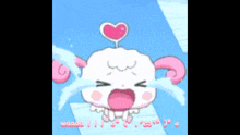 a cartoon character is crying with a heart on top