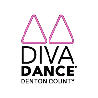 a diva dance denton county logo with pink triangles