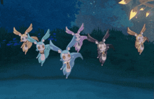 a bunch of rabbits are flying in the air