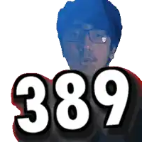 a pixelated image of a man with glasses and the number 389 behind him