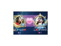 a man and a woman are standing next to each other with a heart in the middle