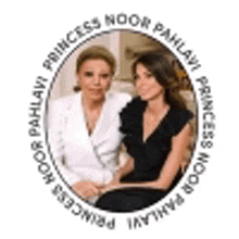a picture of two women sitting next to each other in a circle with the words `` princess noor pahlavi '' .