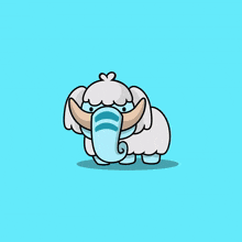 a cartoon drawing of a mammoth with a blue trunk and tusks