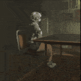 a person wearing a helmet sits at a table