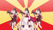 a group of anime characters are holding megaphones in their hands