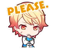 a cartoon of a boy with the word please on top of him