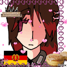 a drawing of a girl with a flag and a donut with the word picmix at the bottom
