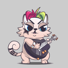 a cartoon of a cat holding a guitar with the word yaho written on the bottom