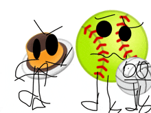 a drawing of a volleyball and a softball with faces