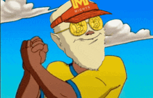 a cartoon character wearing a red hat that says mights
