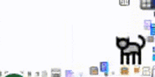 a black and white drawing of a cat on a white background with other icons