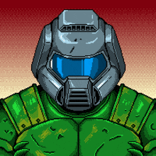 a pixel art drawing of a doom slayer