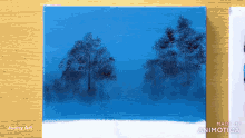 a painting of trees on a blue background is made in animatica