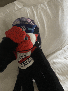 a stuffed animal with a shirt that says " this stuff is real "