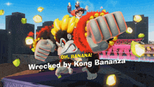 a video game character named kong bananza is wrecked by bananas