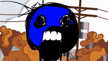 a cartoon character with a blue face and a black body