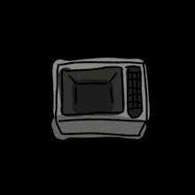 a drawing of a microwave with a black background