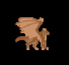 a pixel art drawing of a winged creature with a black background