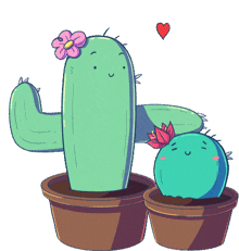 a cartoon cactus with a flower on it 's head