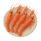 four shrimp are sitting on a plate with a white background
