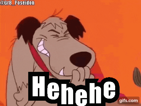 a cartoon dog is laughing with the word henehe on it . 