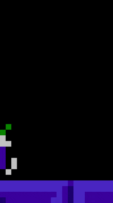 a pixel art of a purple and green object on a black background .