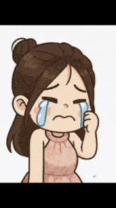 a cartoon drawing of a girl crying with tears running down her face
