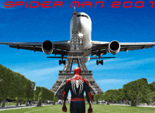 a poster for spider man 2001 shows an airplane taking off from the eiffel tower