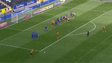 a soccer game is being played on a field with a skybet banner