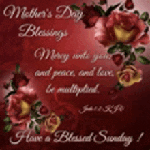 a mother 's day blessings card with roses and a quote from the bible .