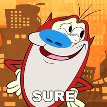 a cartoon character with the word sure written on his chest