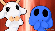 a cartoon of a cow and a blue ghost with gifrun.com written on the bottom right