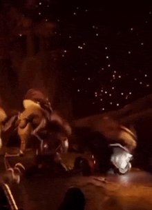 a cartoon character is standing on a stage in the dark .