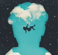 a silhouette of a person falling into a cloud